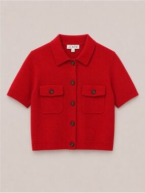 J. CREW Red Short-Sleeve Button Front Polo Cardigan Cotton Sweater Size S
